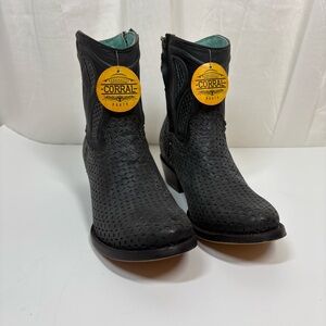 Corral Cut Out Black Leather Ankle Boots Size 7 Brand‎ New